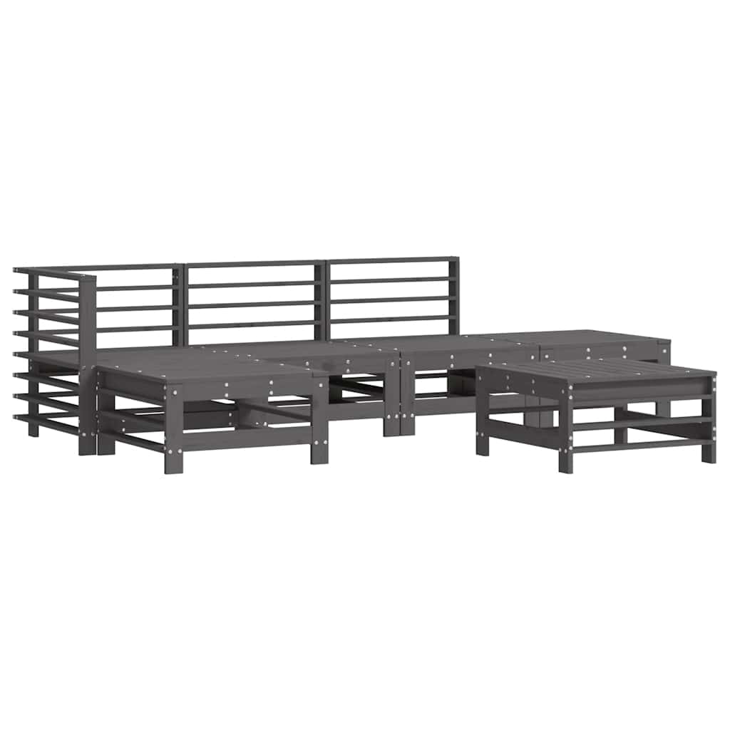 6-tlg. Garten-Lounge-Set mit Kissen Grau Massivholz