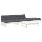 4-tlg. Garten-Lounge-Set mit Kissen Weiß Massivholz