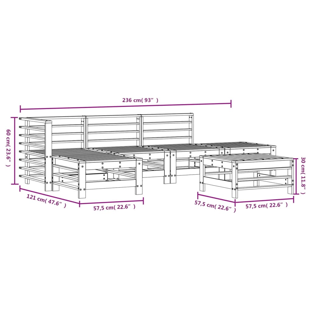 6-tlg. Garten-Lounge-Set Massivholz Kiefer