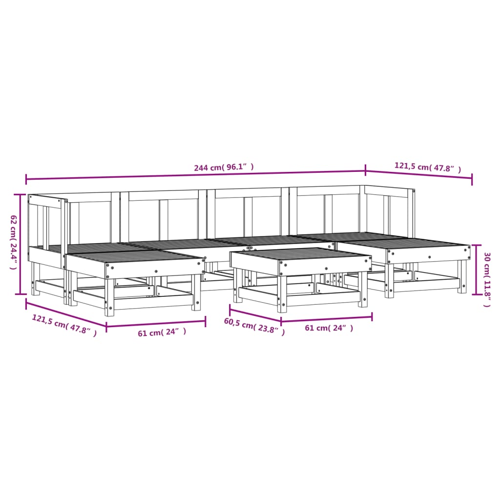 7-tlg. Garten-Lounge-Set Massivholz Kiefer