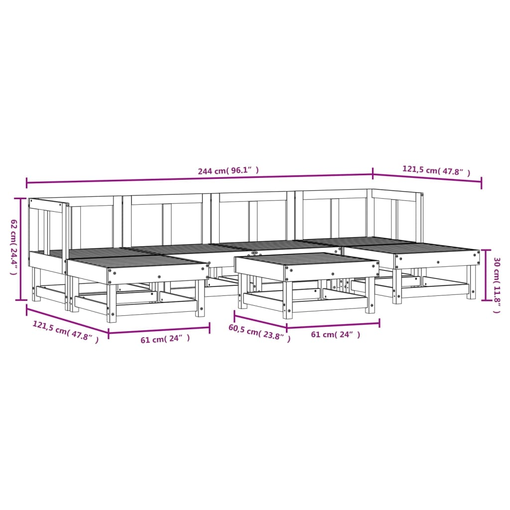 7-tlg. Garten-Lounge-Set Massivholz Douglasie