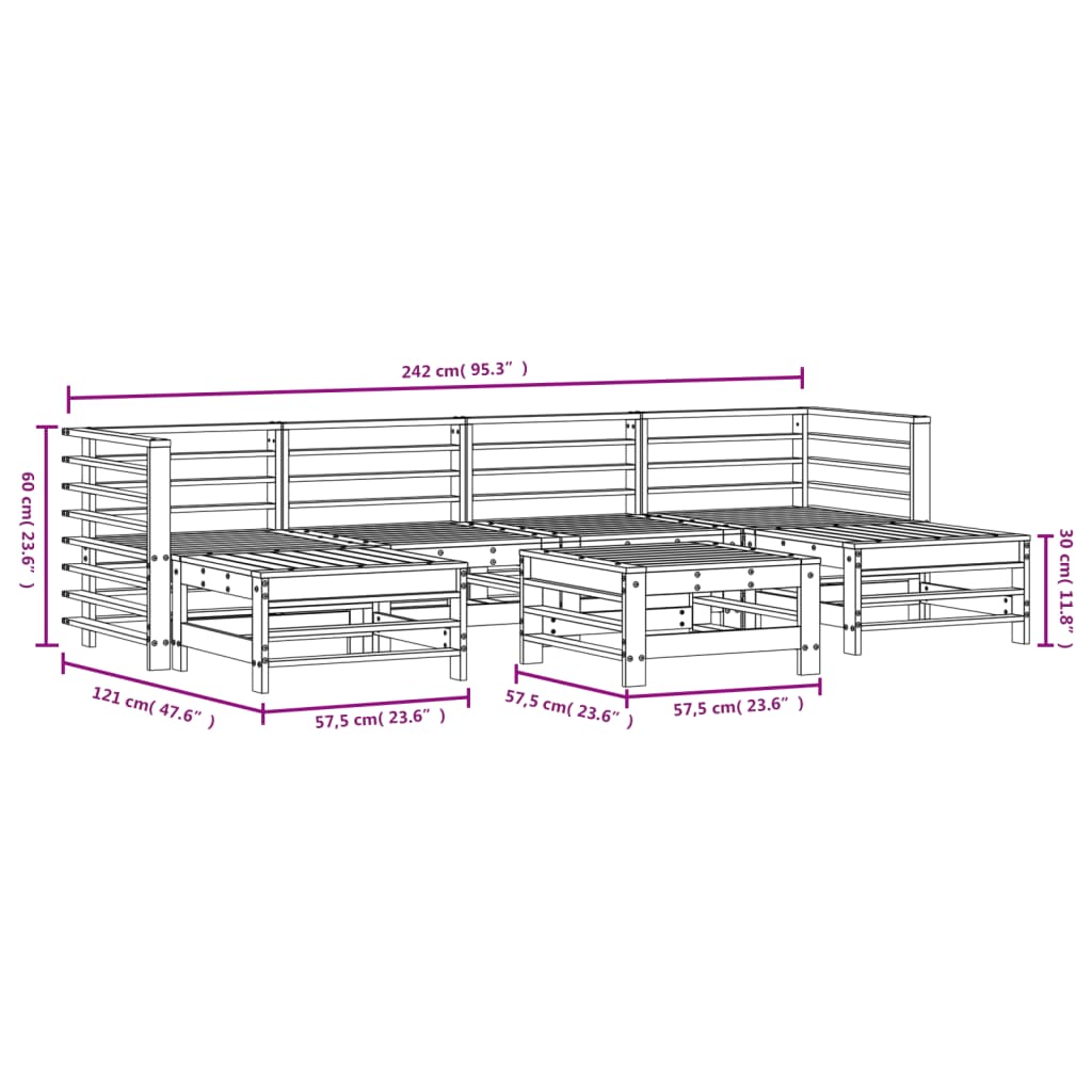 7-tlg. Garten-Lounge-Set Massivholz Kiefer