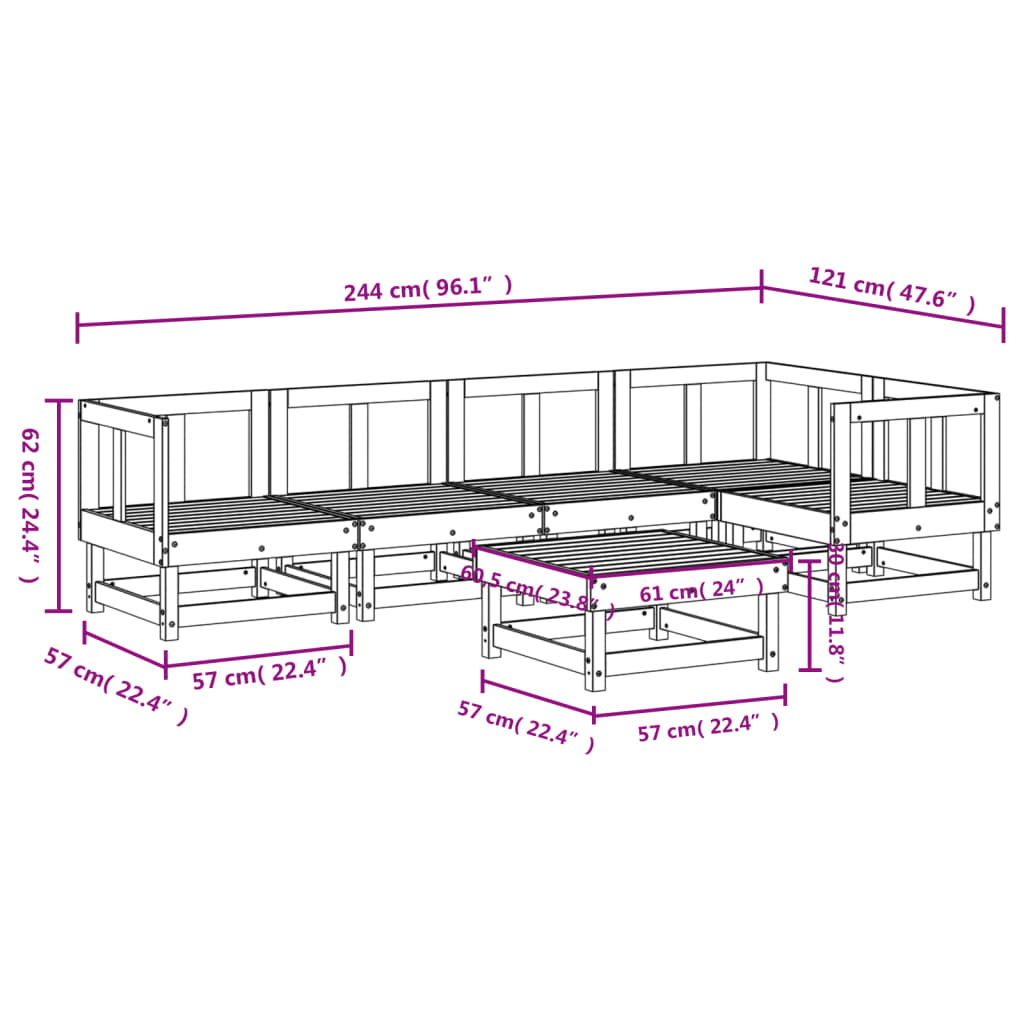 6-tlg. Garten-Lounge-Set Massivholz Kiefer