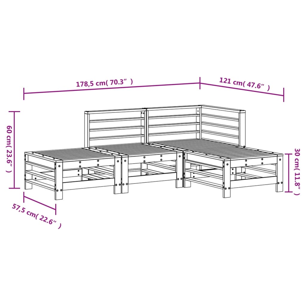 4-tlg. Garten-Lounge-Set Massivholz Kiefer