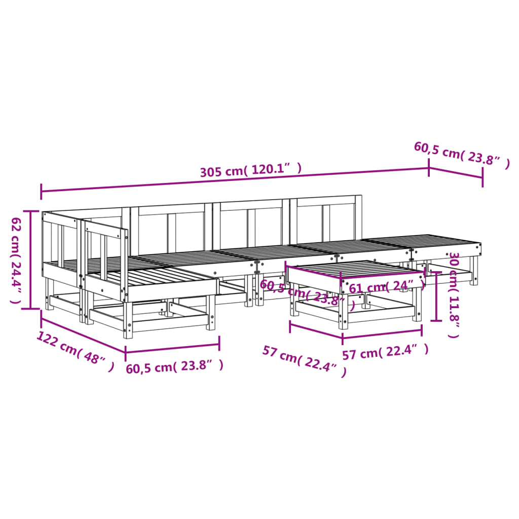 7-tlg. Garten-Lounge-Set Massivholz Kiefer