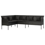 6-tlg. Garten-Essgruppe mit Kissen Schwarz Poly Rattan