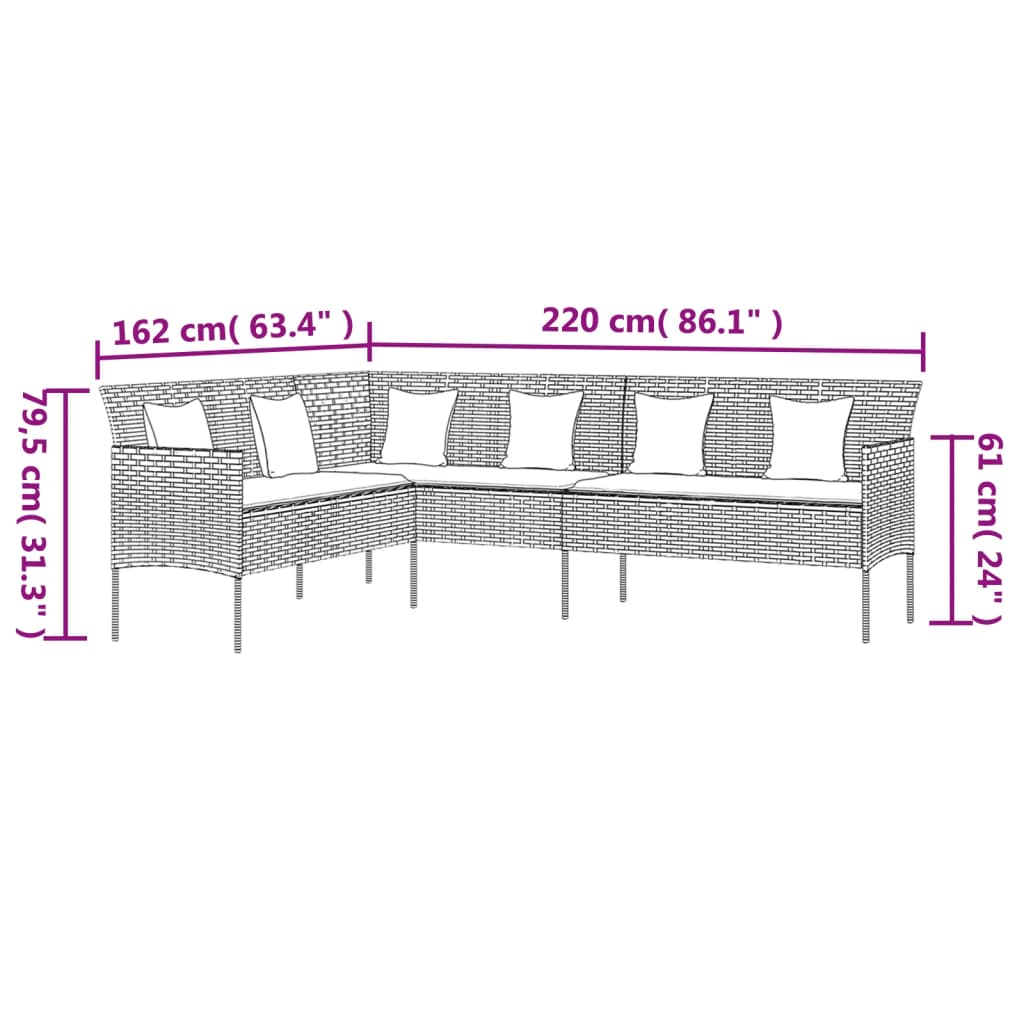 6-tlg. Garten-Essgruppe mit Kissen Grau Poly Rattan