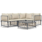 5-tlg. Garten-Lounge-Set mit Kissen Anthrazit Poly Rattan