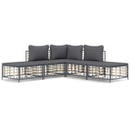 5-tlg. Garten-Lounge-Set mit Kissen Anthrazit Poly Rattan