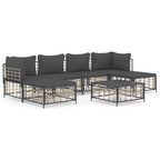 7-tlg. Garten-Lounge-Set mit Kissen Anthrazit Poly Rattan