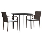 3-tlg. Garten-Essgruppe mit Kissen Poly Rattan und Stahl