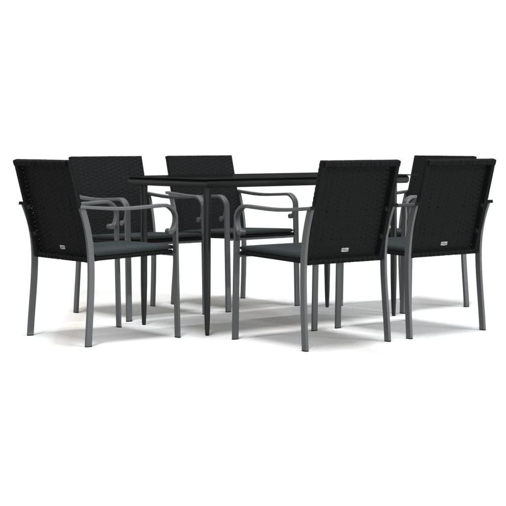 7-tlg. Garten-Essgruppe mit Kissen Poly Rattan und Stahl