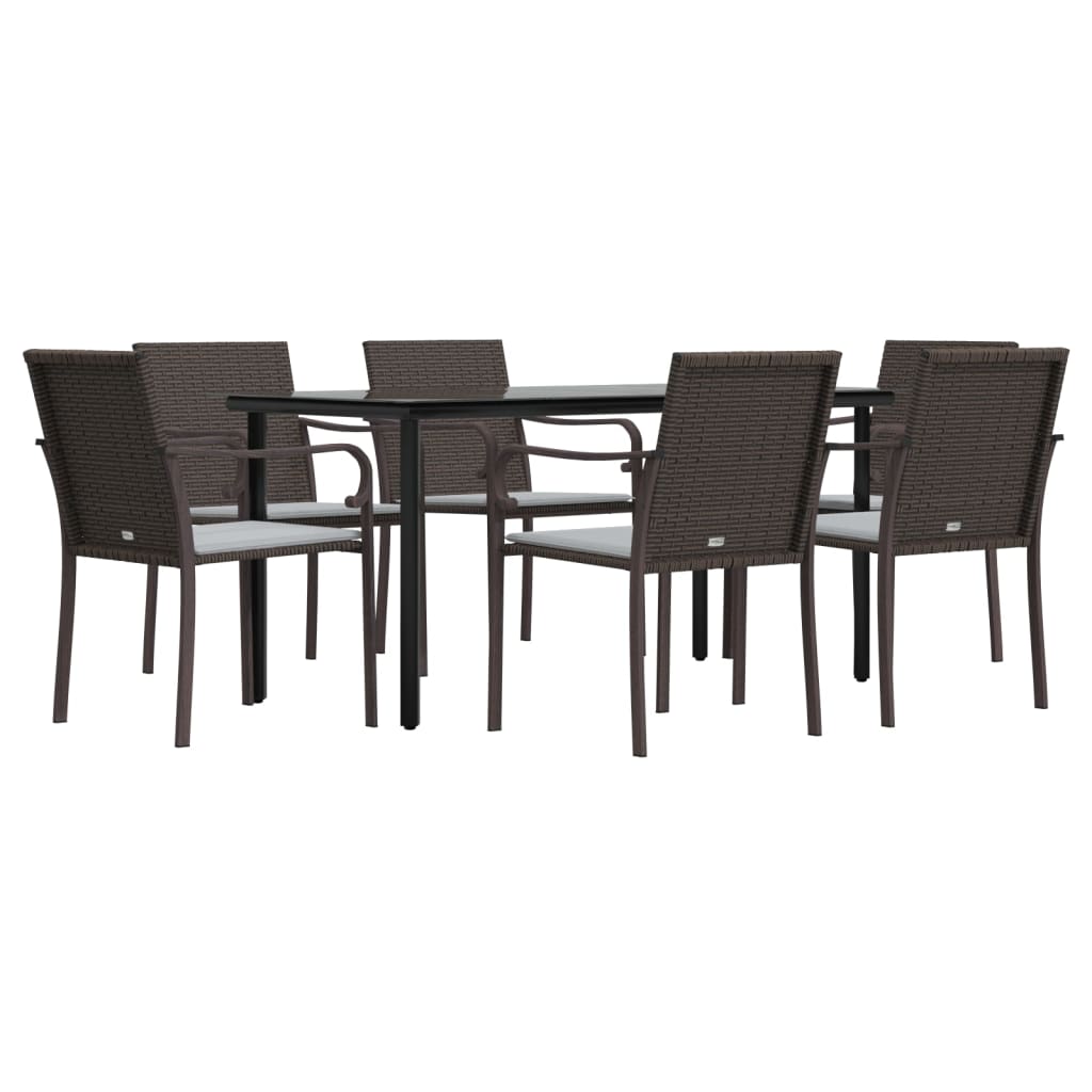 7-tlg. Garten-Essgruppe mit Kissen Poly Rattan und Stahl