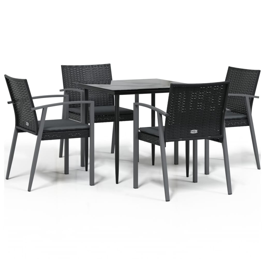 5-tlg. Garten-Essgruppe mit Kissen Poly Rattan und Stahl