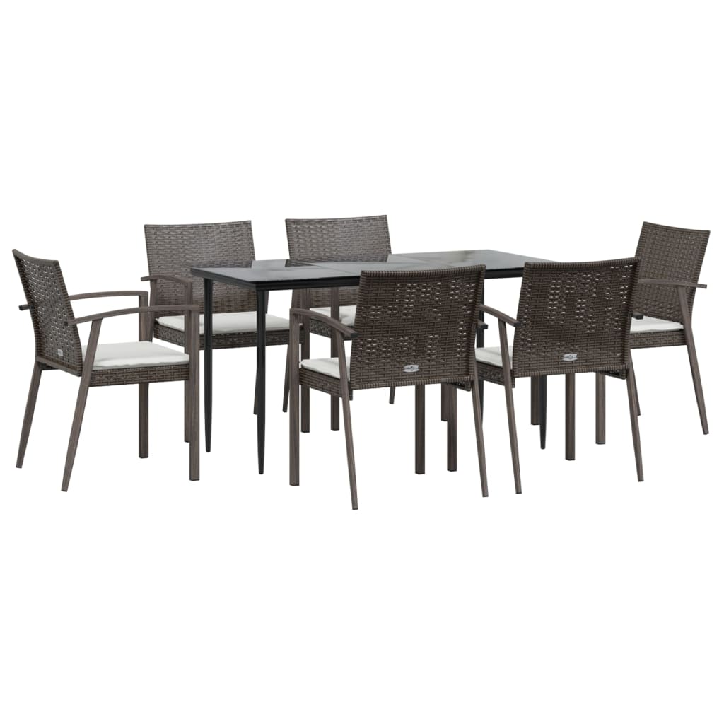 7-tlg. Garten-Essgruppe mit Kissen Poly Rattan und Stahl