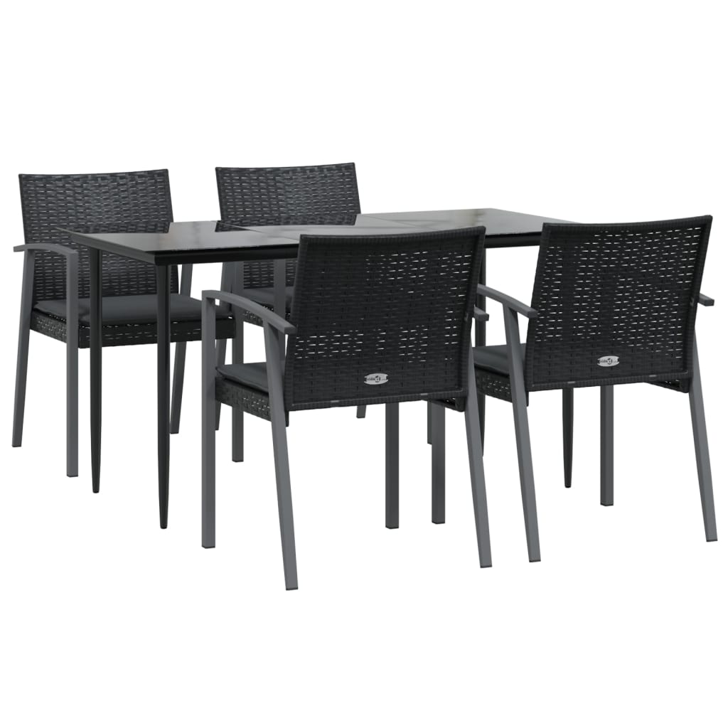 5-tlg. Garten-Essgruppe mit Kissen Poly Rattan und Stahl