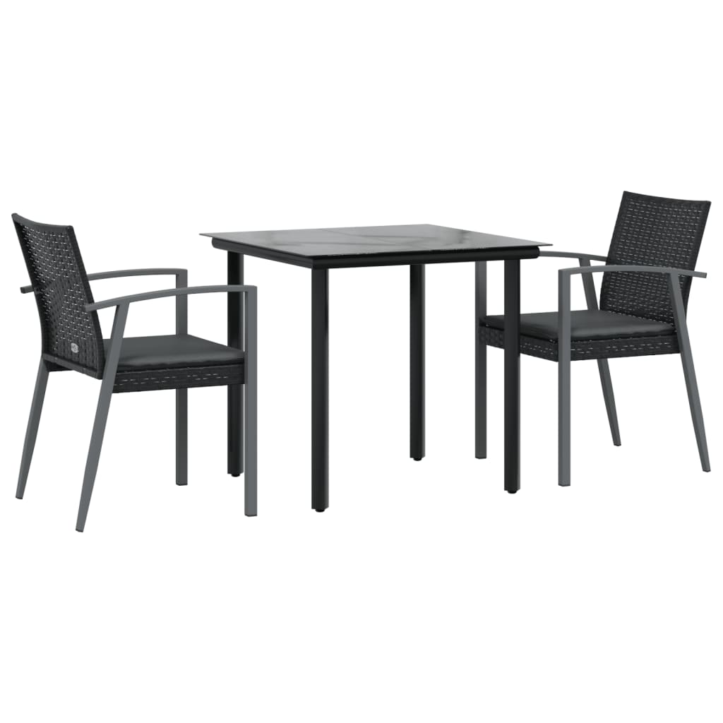 3-tlg. Garten-Essgruppe mit Kissen Poly Rattan und Stahl