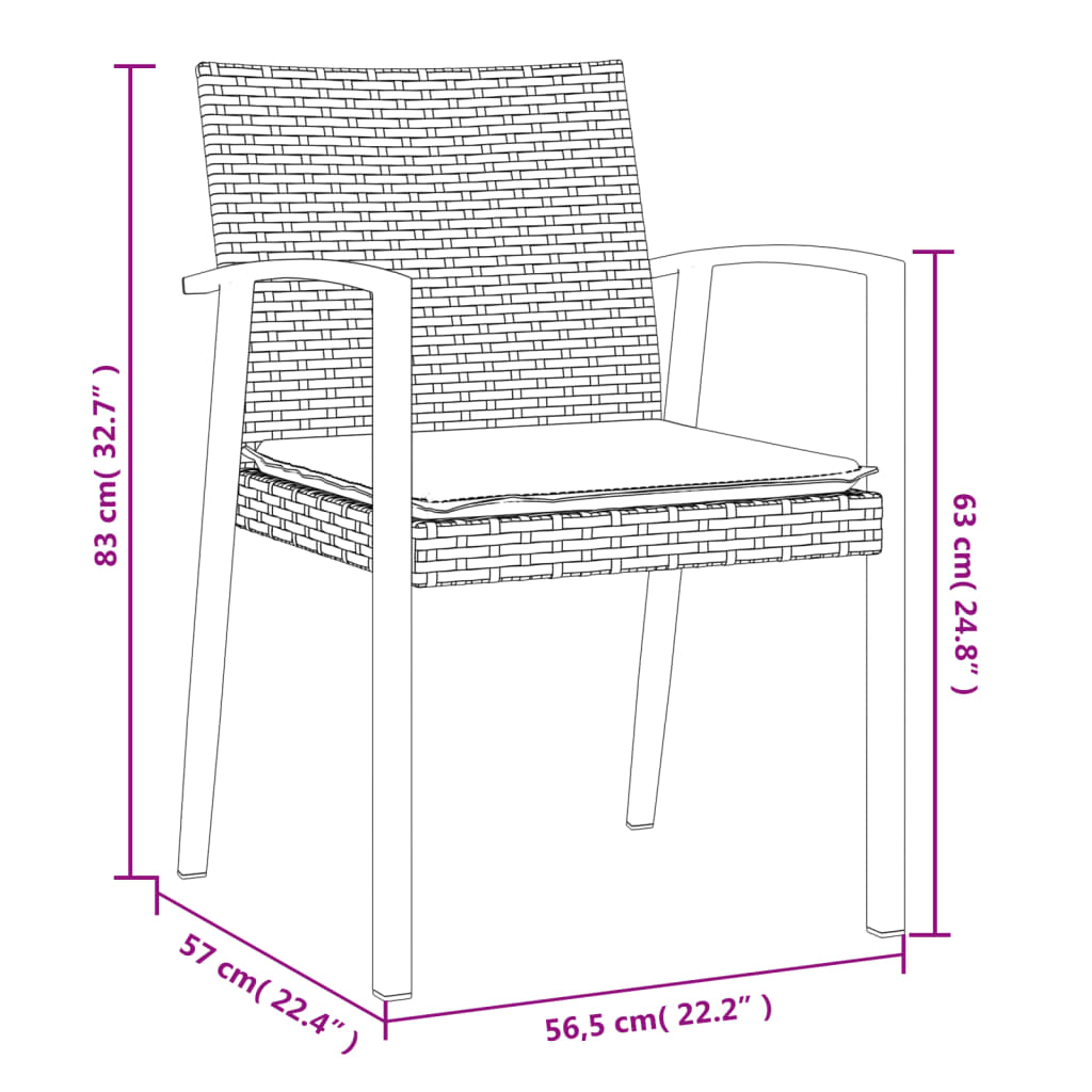3-tlg. Garten-Essgruppe mit Kissen Poly Rattan und Stahl