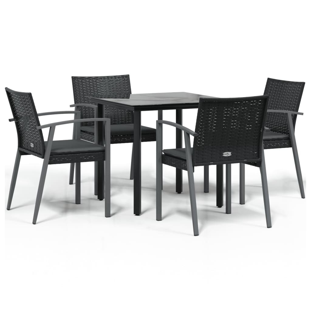 5-tlg. Garten-Essgruppe mit Kissen Poly Rattan und Stahl