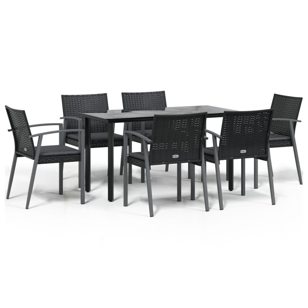 7-tlg. Garten-Essgruppe mit Kissen Poly Rattan und Stahl
