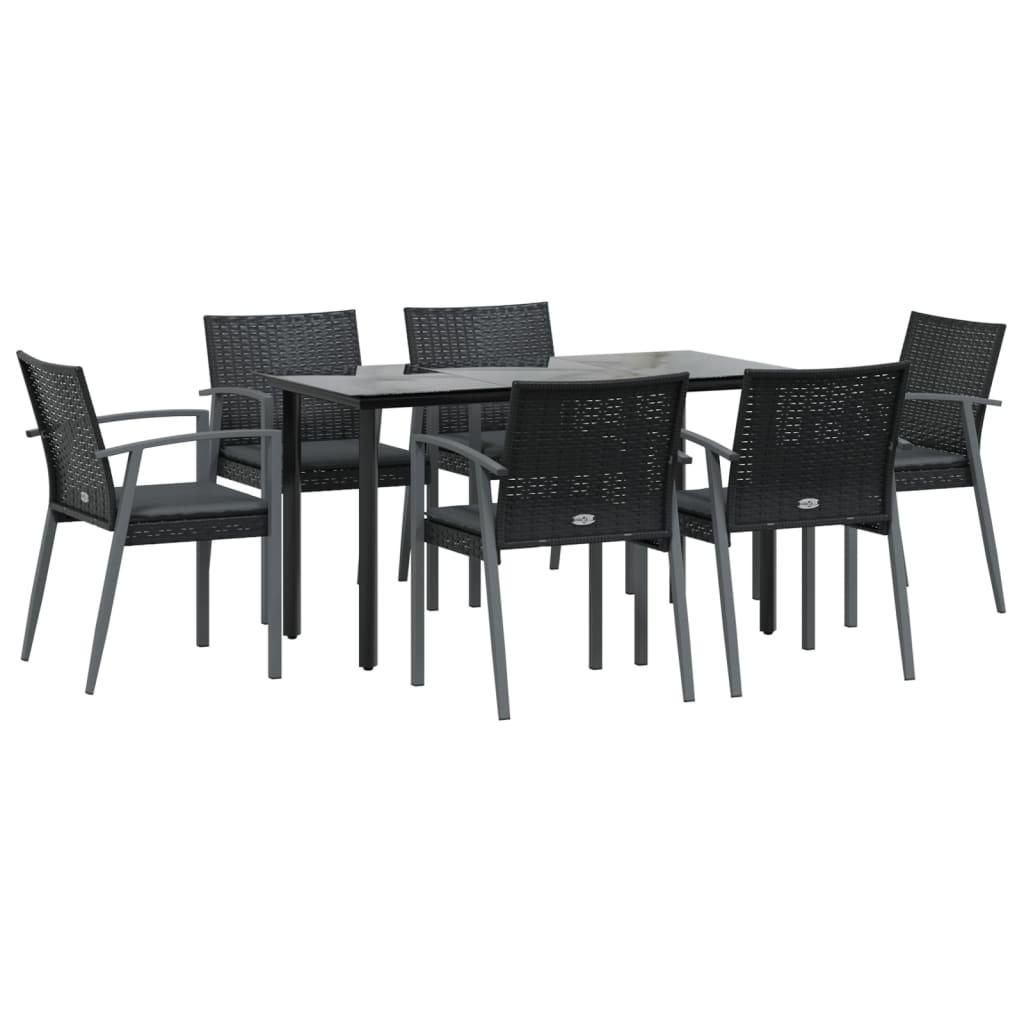 7-tlg. Garten-Essgruppe mit Kissen Poly Rattan und Stahl