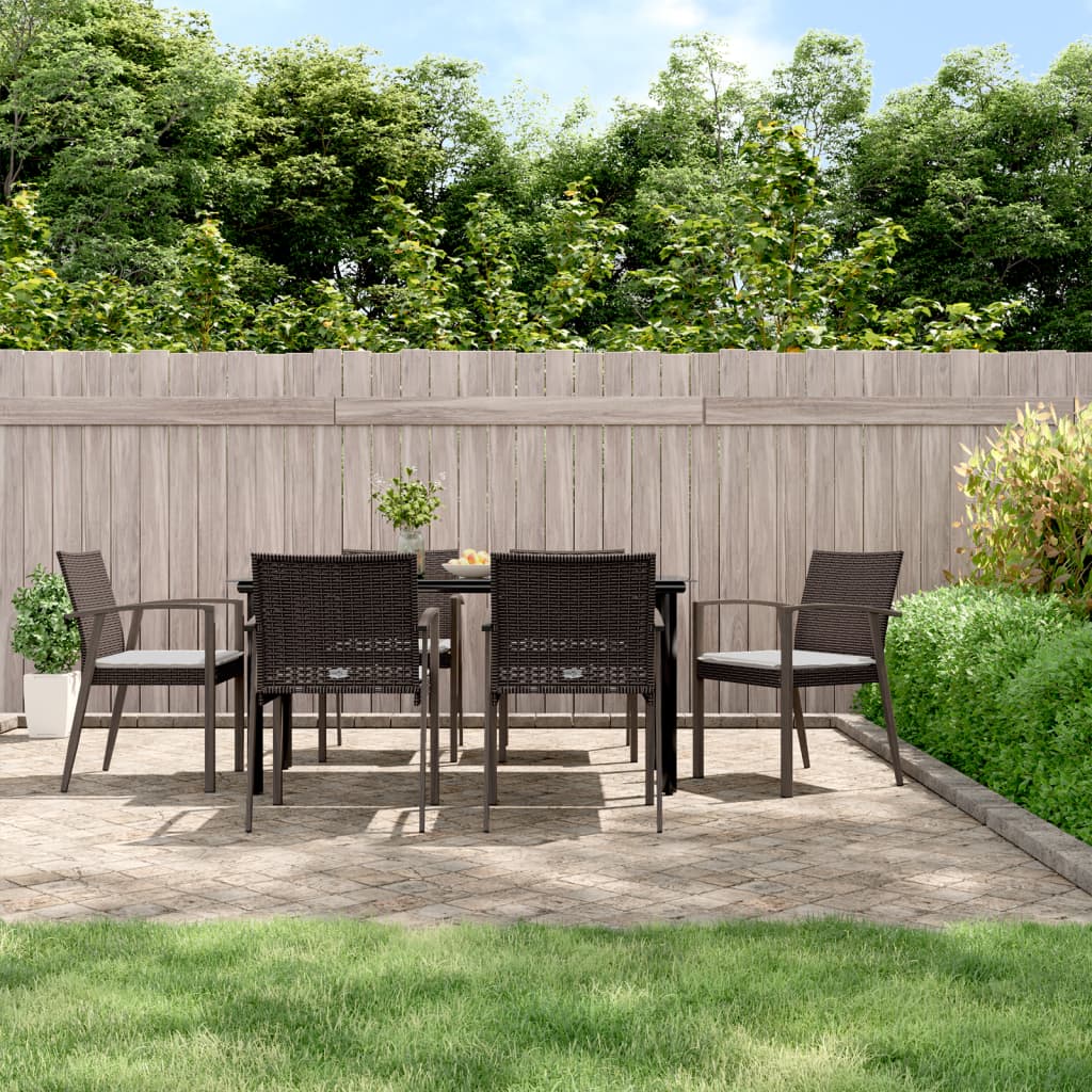 7-tlg. Garten-Essgruppe mit Kissen Poly Rattan und Stahl