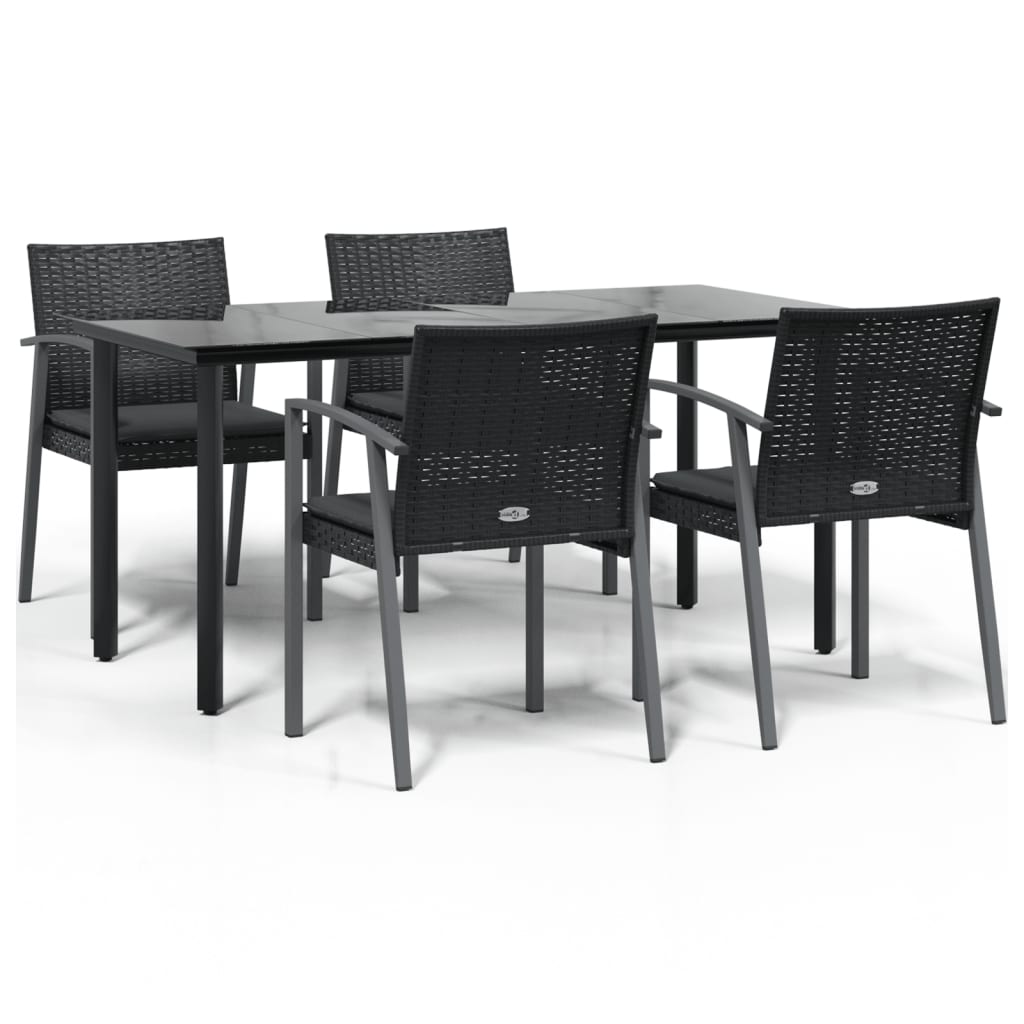 5-tlg. Garten-Essgruppe mit Kissen Poly Rattan und Stahl