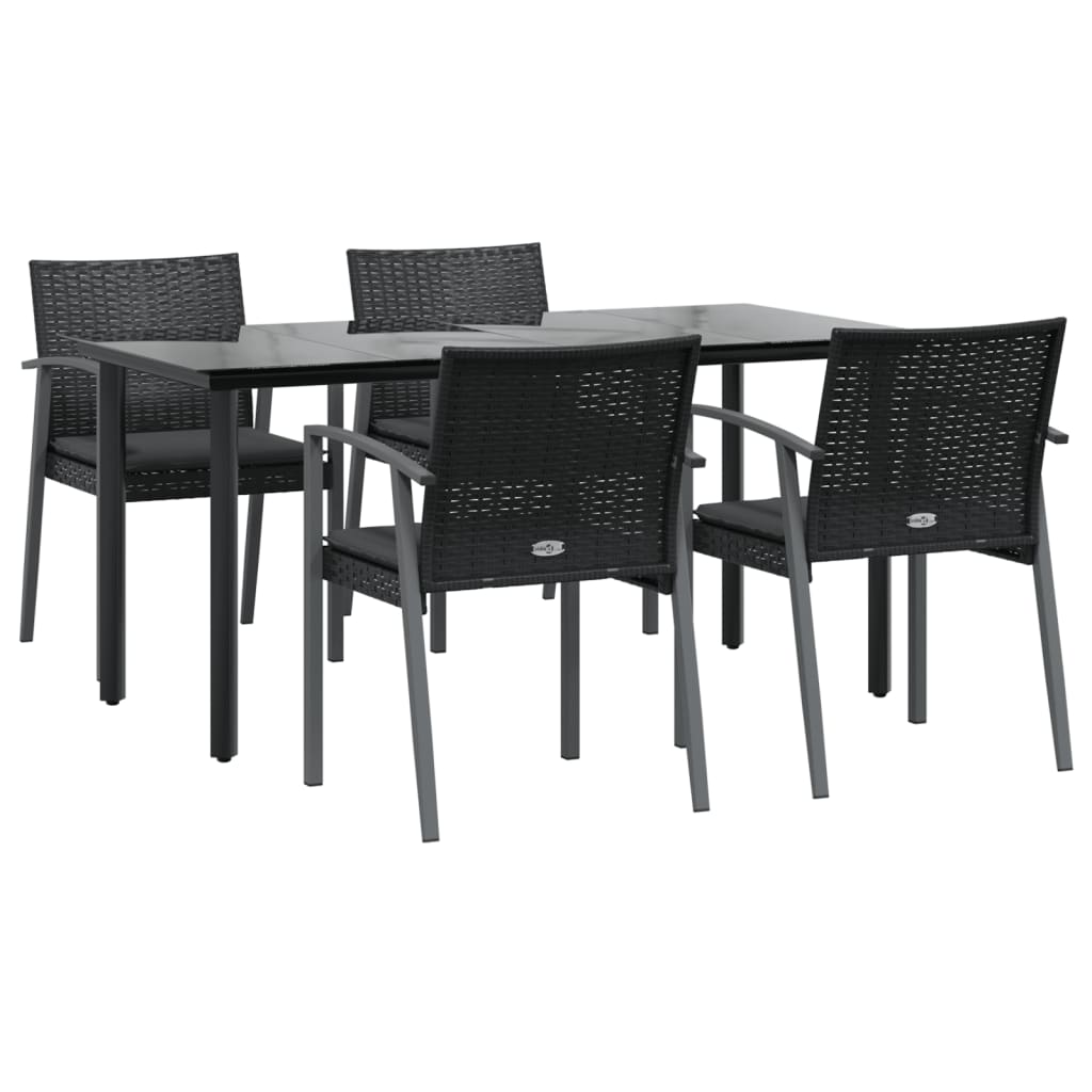 5-tlg. Garten-Essgruppe mit Kissen Poly Rattan und Stahl