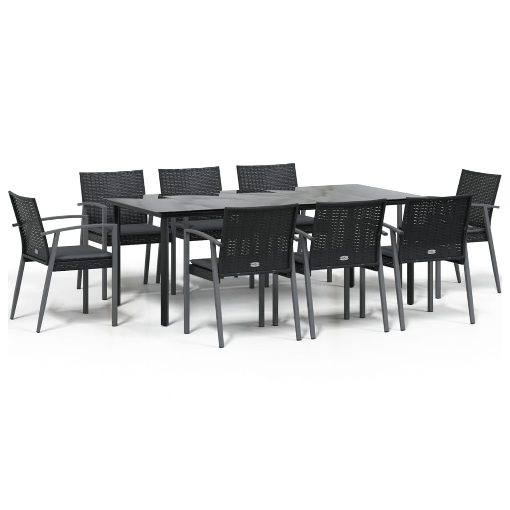9-tlg. Garten-Essgruppe mit Kissen Poly Rattan und Stahl