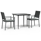3-tlg. Garten-Essgruppe mit Kissen Poly Rattan und Stahl