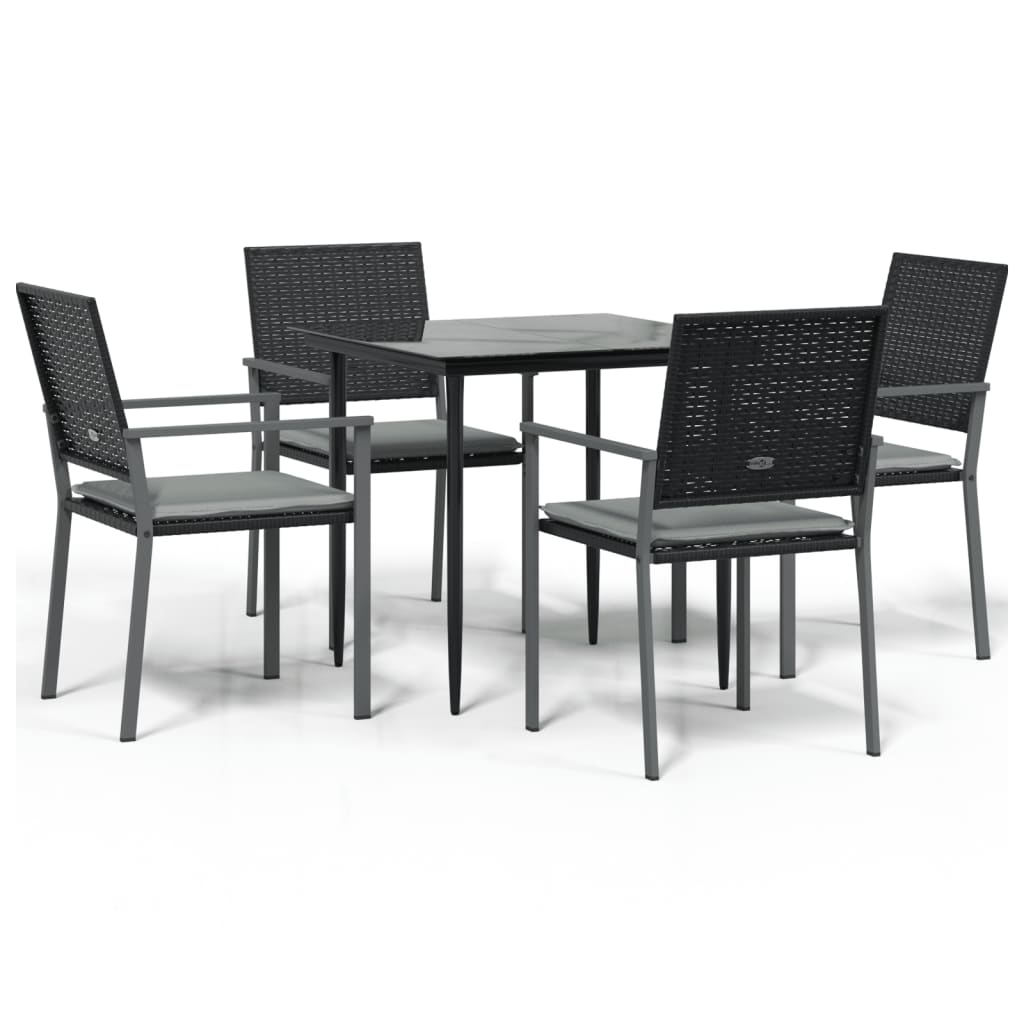 5-tlg. Garten-Essgruppe mit Kissen Poly Rattan und Stahl