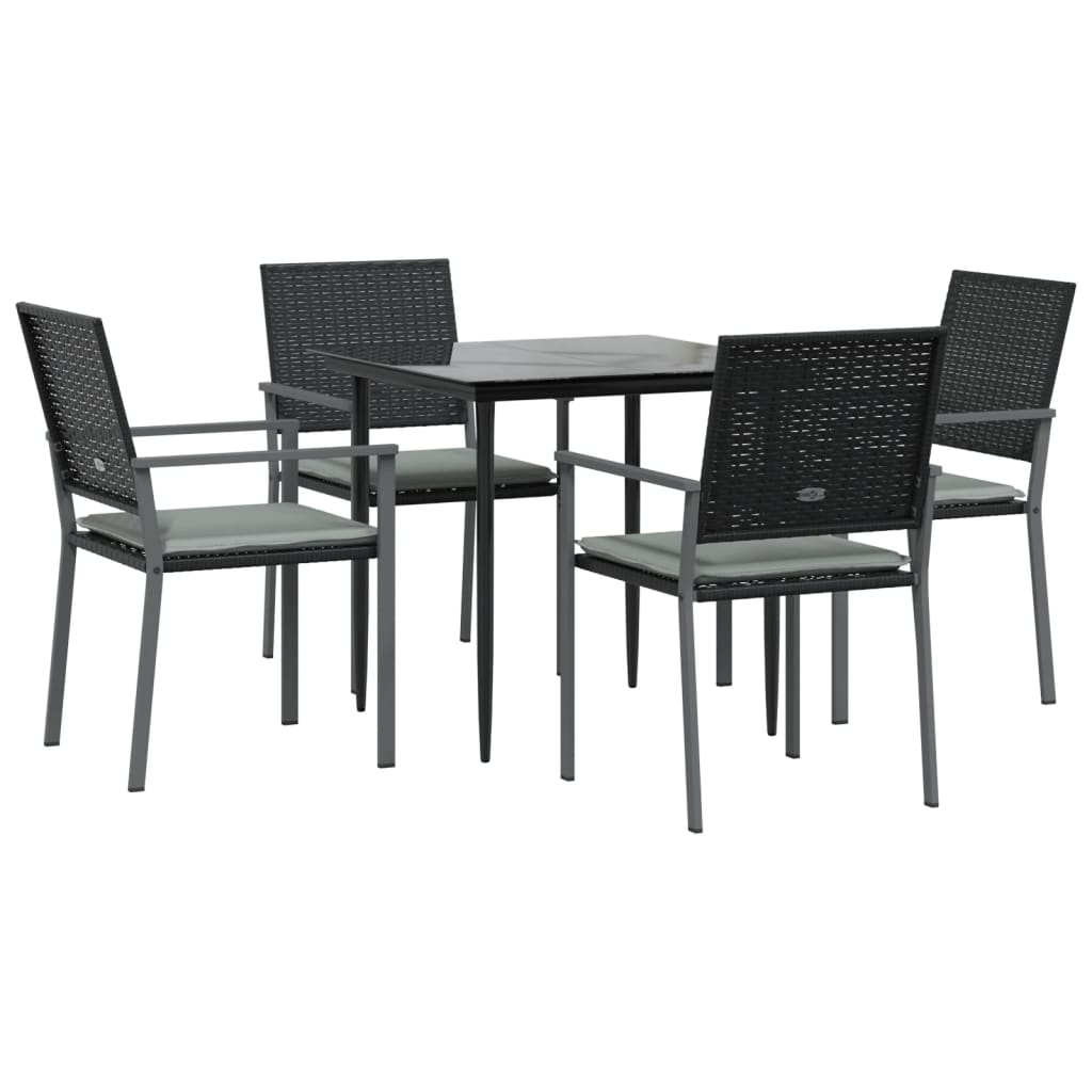 5-tlg. Garten-Essgruppe mit Kissen Poly Rattan und Stahl