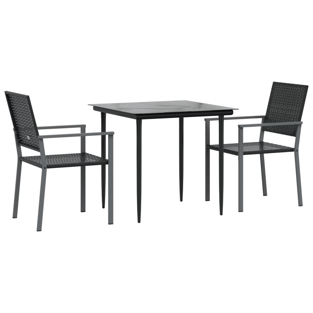 3-tlg. Garten-Essgruppe Poly Rattan und Stahl