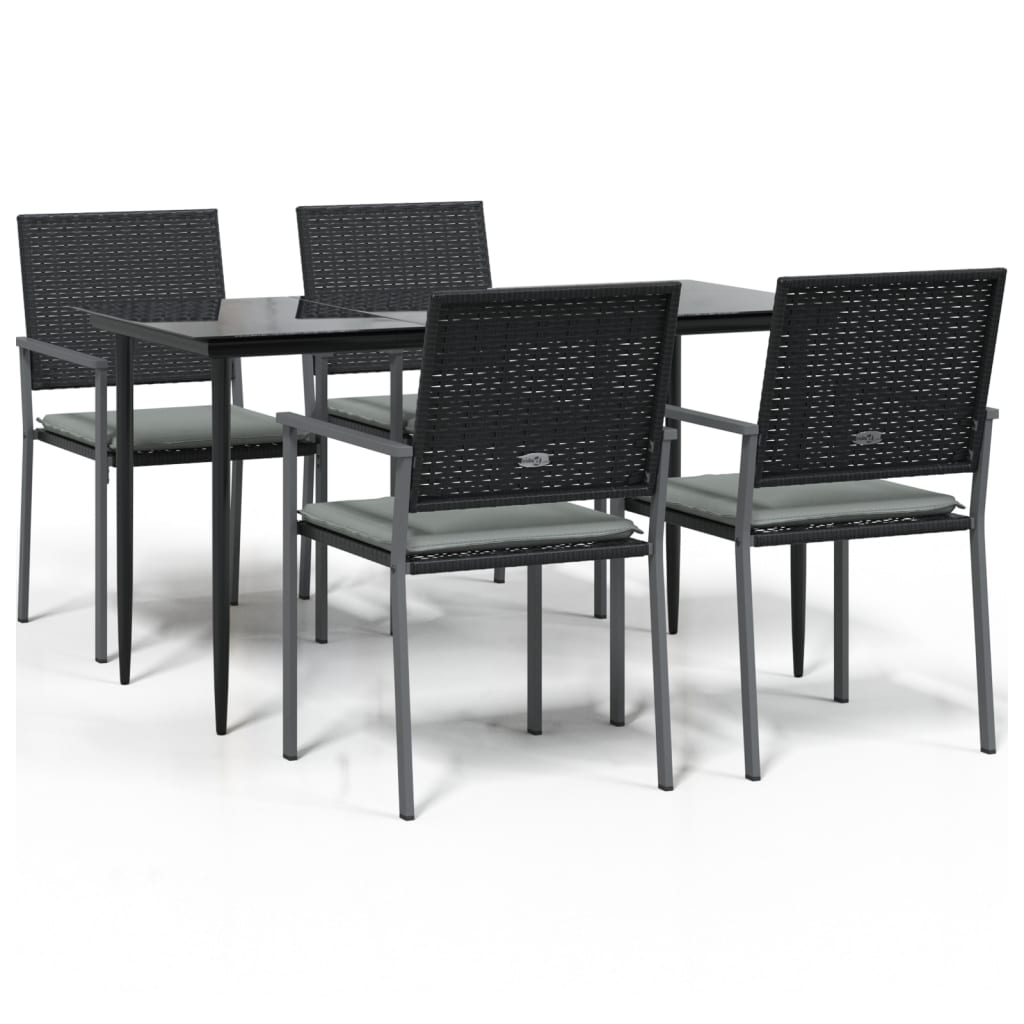 5-tlg. Garten-Essgruppe mit Kissen Poly Rattan und Stahl