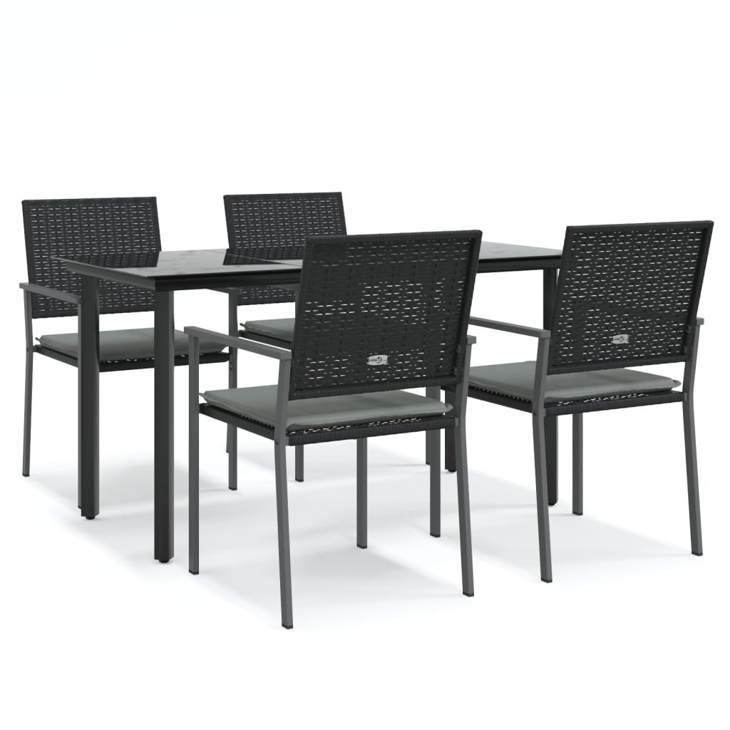 5-tlg. Garten-Essgruppe mit Kissen Poly Rattan und Stahl