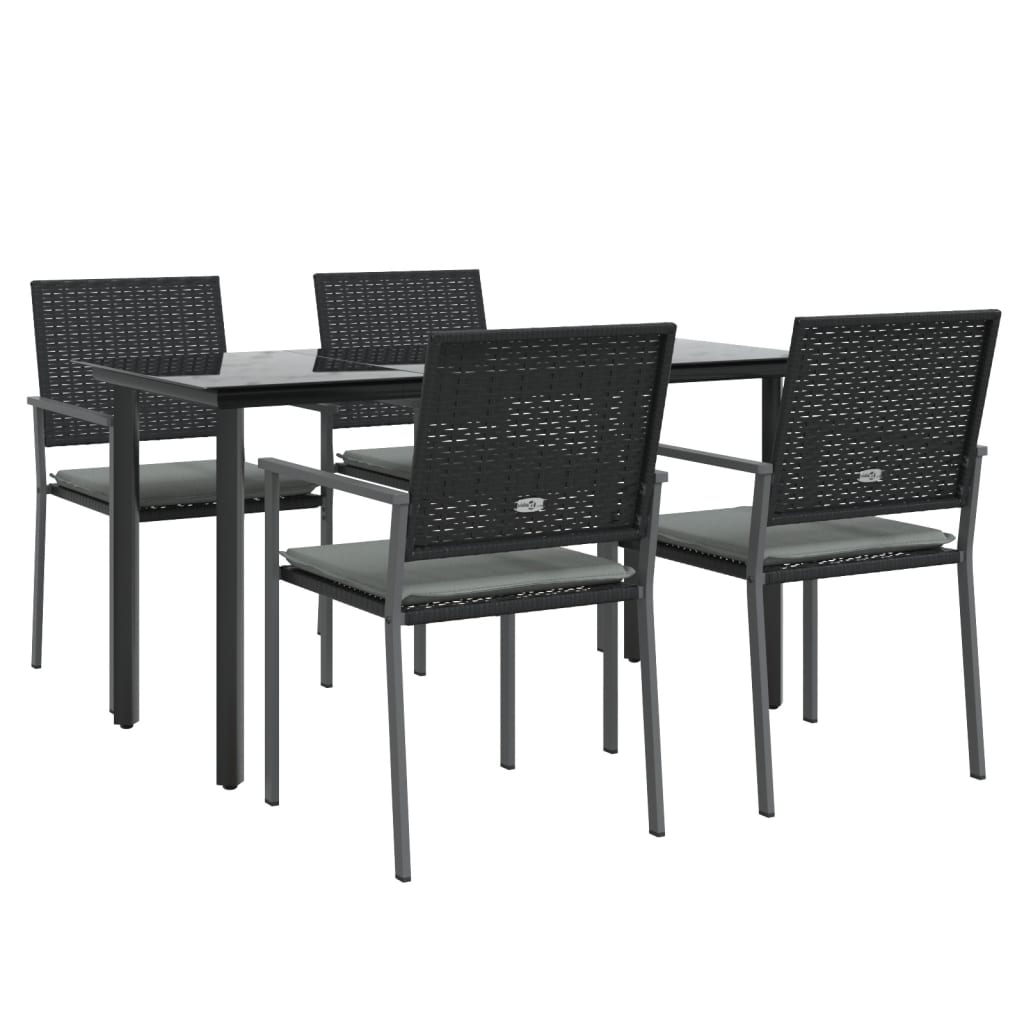 5-tlg. Garten-Essgruppe mit Kissen Poly Rattan und Stahl