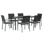 7-tlg. Garten-Essgruppe mit Kissen Poly Rattan und Stahl