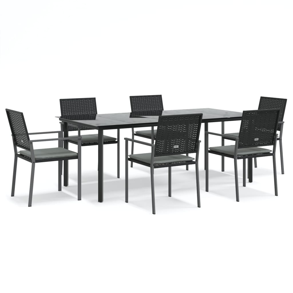 7-tlg. Garten-Essgruppe mit Kissen Poly Rattan und Stahl