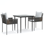 3-tlg. Garten-Essgruppe mit Kissen Poly Rattan und Stahl