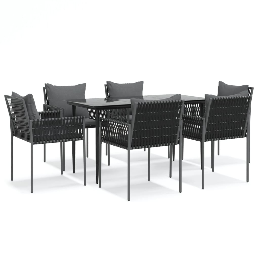 7-tlg. Garten-Essgruppe mit Kissen Poly Rattan und Stahl