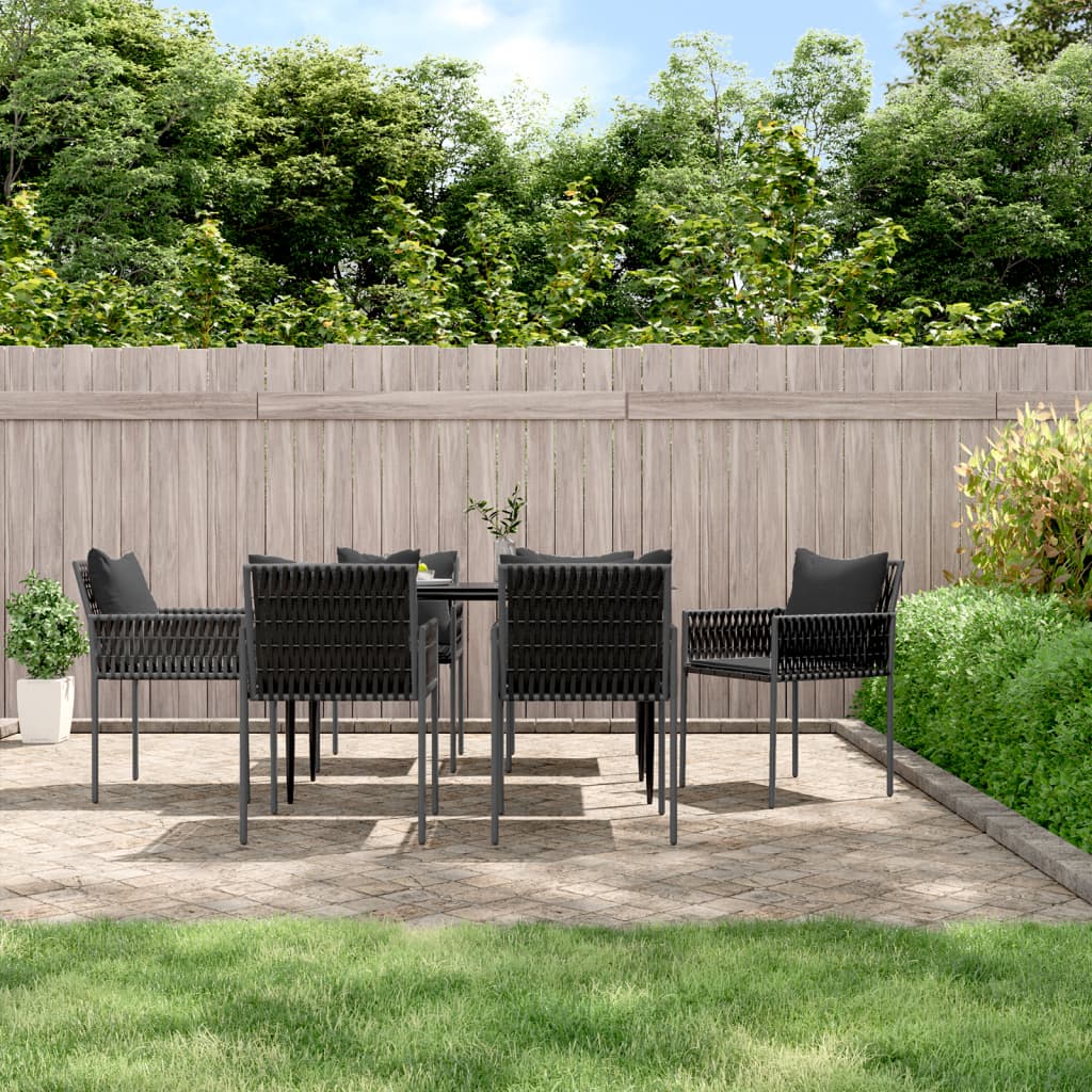 7-tlg. Garten-Essgruppe mit Kissen Poly Rattan und Stahl