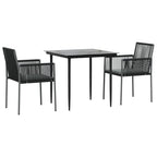 3-tlg. Garten-Essgruppe mit Kissen Schwarz Poly Rattan & Stahl