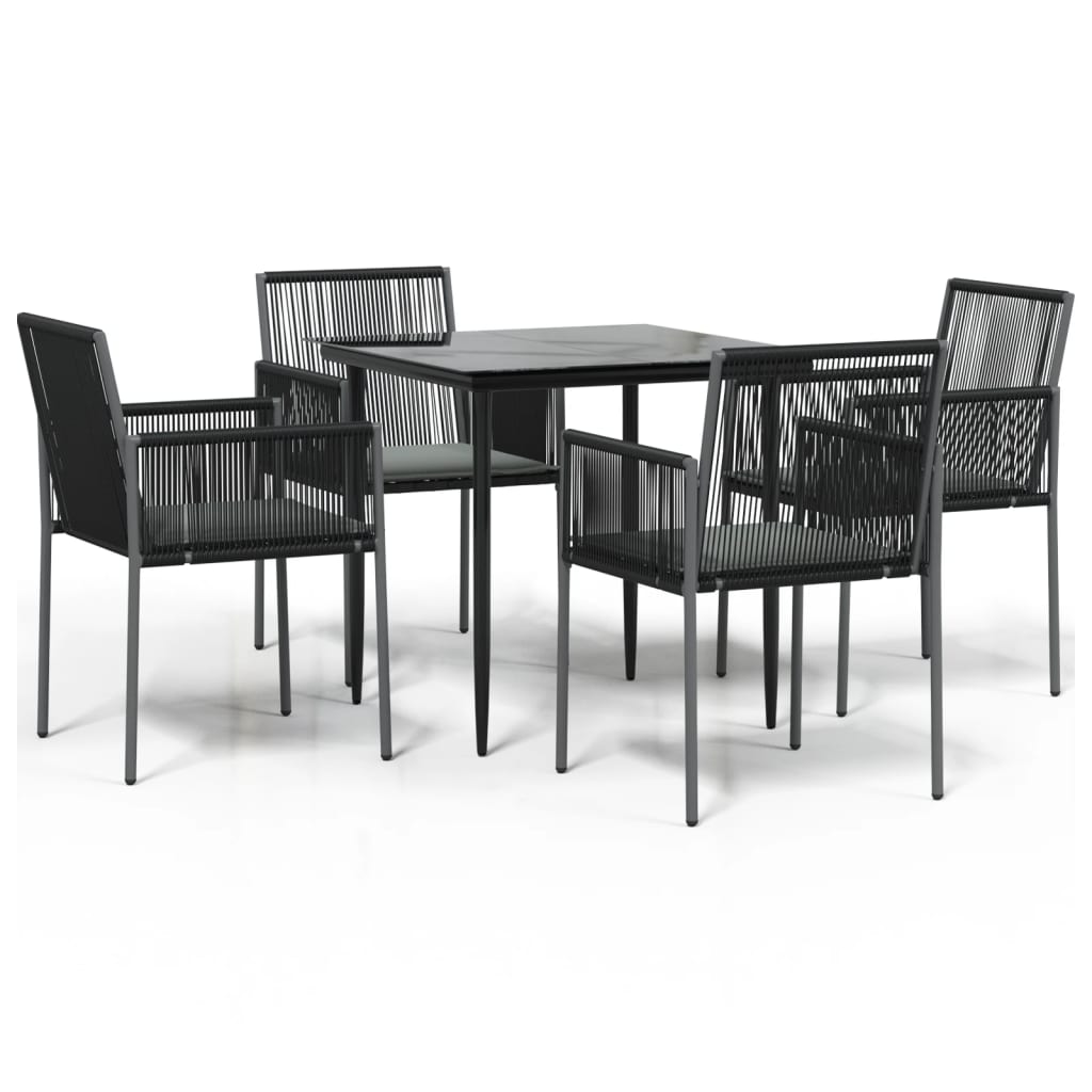 5-tlg. Garten-Essgruppe mit Kissen Schwarz Poly Rattan & Stahl