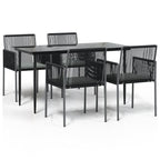 5-tlg. Garten-Essgruppe mit Kissen Schwarz Poly Rattan & Stahl