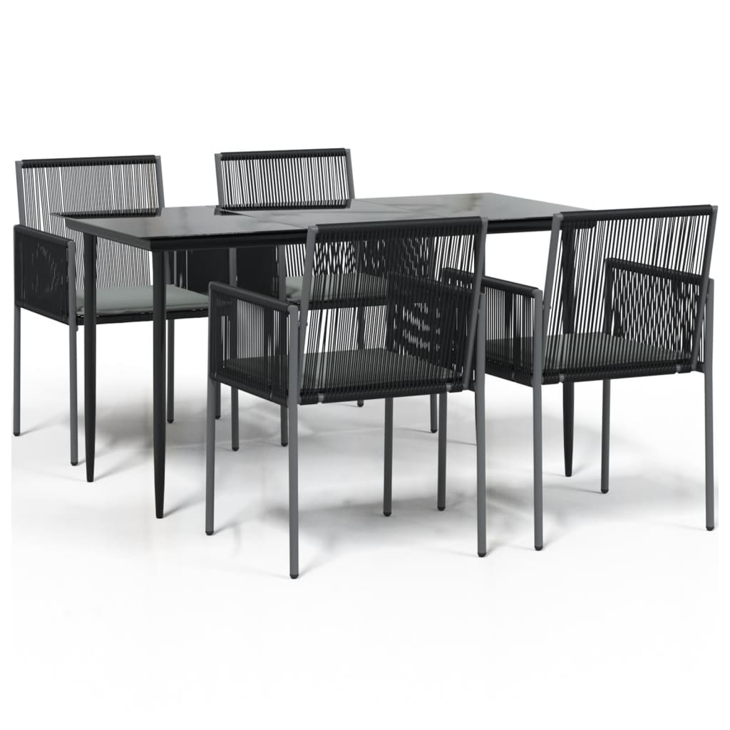 5-tlg. Garten-Essgruppe mit Kissen Schwarz Poly Rattan & Stahl