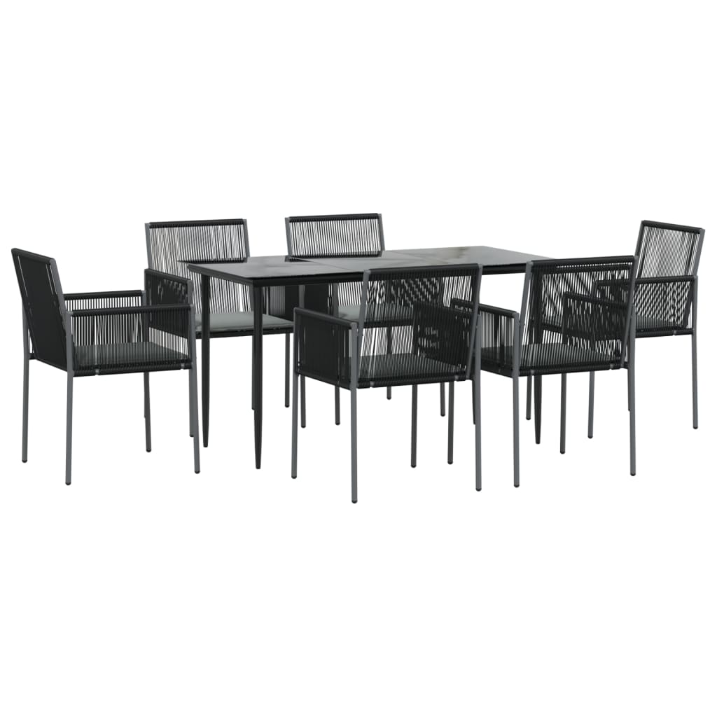 7-tlg. Garten-Essgruppe mit Kissen Schwarz Poly Rattan & Stahl