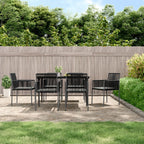 7-tlg. Garten-Essgruppe mit Kissen Schwarz Poly Rattan & Stahl
