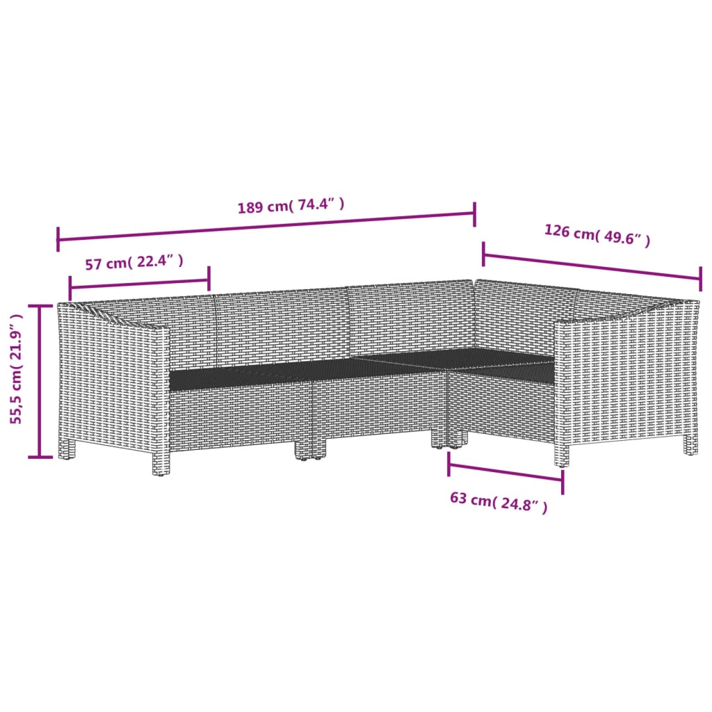 5-tlg. Garten-Lounge-Set mit Kissen Grau Poly Rattan