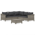 6-tlg. Garten-Lounge-Set mit Kissen Grau Poly Rattan