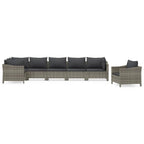 7-tlg. Garten-Lounge-Set mit Kissen Grau Poly Rattan